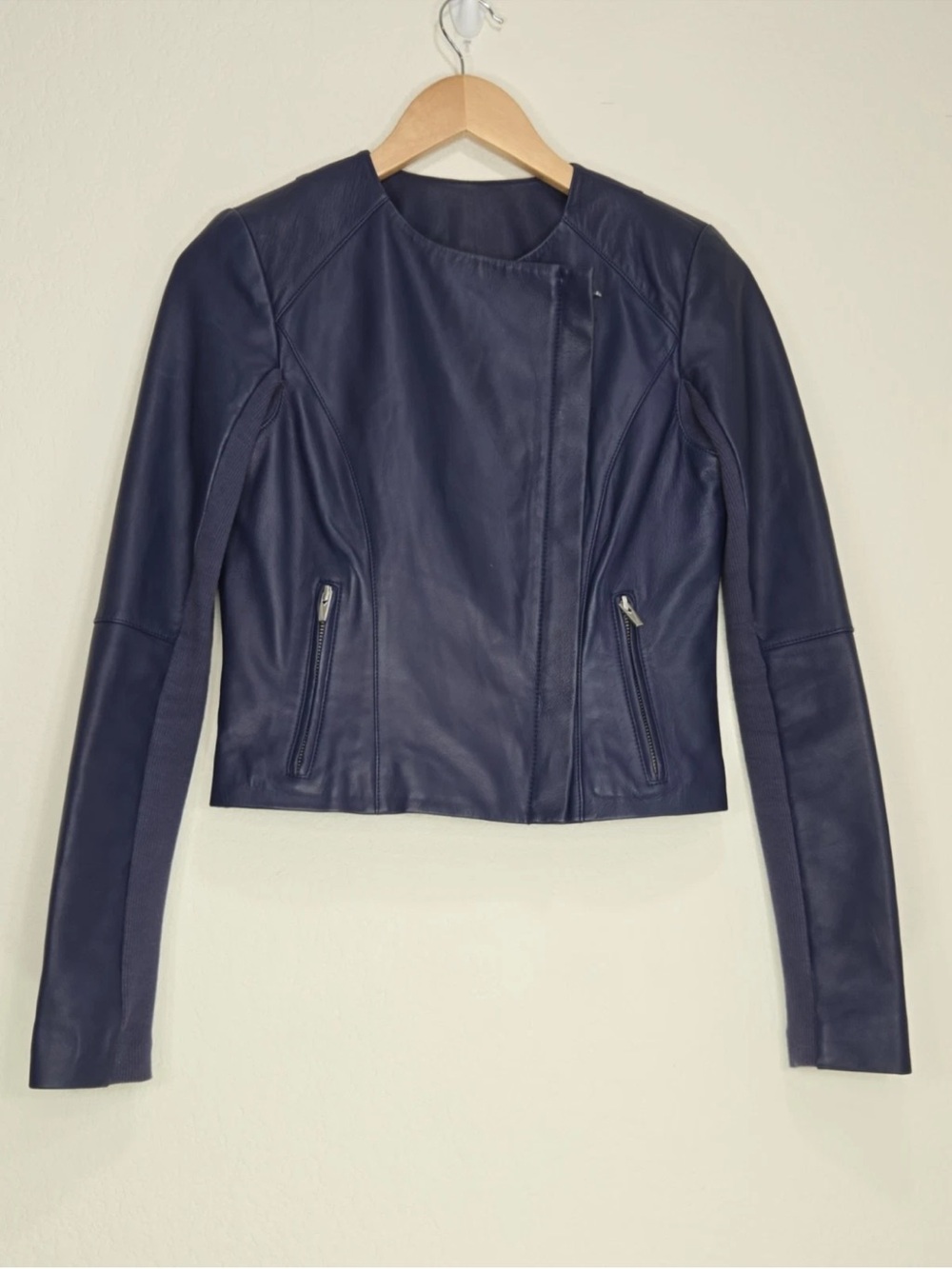 Veda Dali Smooth Leather Jacket Sheep Leather Blue Size P/XS Womens